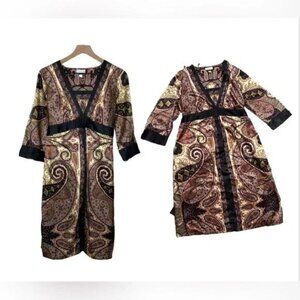 A Pea in the Pod YASB Maternity Dress Paisley Size M Women’s Bronze Black Kimono